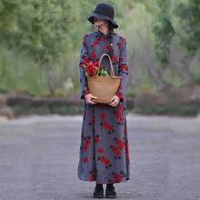 Free Shipping 2021 New Chinese Style Cotton Long Maxi Women Long Sleeve Loose Dress Embroidery Winter Thick Warm Fleece Dresses 2024 - buy cheap