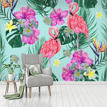 Papel de parede com flores e flamingo 3d, feito em qualquer tamanho, plantas, chuva tropical, floresta, sala de estar, tv, sofá, quarto, pintura de parede 2024 - compre barato