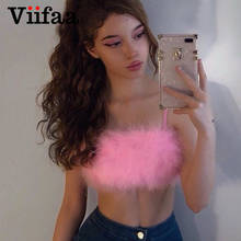 Viifaa Pink Faux Fur Sleeveless Rave Festival Party Cami Top Women Clothes Summer Spaghetti Strap Slim Fit Bustier Crop Tops 2024 - buy cheap