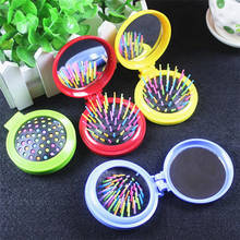 Colorful Portable Round Pocket Small Size Travel Massage Folding Comb Girl Hair Brush With Mirror Styling Tools Rainbow 4 Colors 2024 - buy cheap