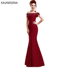 KAUNISSINA Elegant Beads Lace Mermaid Off Shoulder Long Evening Dress Burgundy Mermaid Evening Party Dresses Formal Gown 2024 - buy cheap