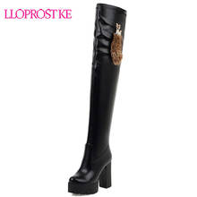 Lloprost ke Lady Autumn Winter Platform Shoe Round Toe thick High Chunky Heel Over The Knee Boots Thigh High Boot Women H597 2024 - buy cheap