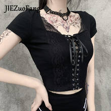 Женская тонкая футболка JIEZuoFang, модная пикантная черная футболка с открытым пупком и пуговицами на лето, 2020 2024 - купить недорого