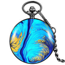 Exquisite Blue Pattern Man Women Pocket Watch Quiet Quartz Dial Durable Alloy Thick Chain Pendant Practical Clothing Accessories 2024 - buy cheap