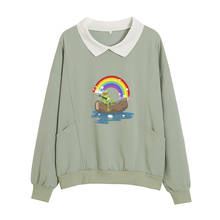 Kawaii Frog Printed Pullover Sweatshirt Cotton Cartoon Harajuku Rainbow Hooded Long Sleeve Casual Losse Clothing Chic Pink Tops 2024 - buy cheap