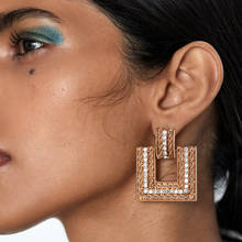 New Boho Vintage Geometric Drop Earrings For Women Chain Crystal Lnlaid Square Pendant Earring Set Female Jewelry Wedding Gift 2024 - buy cheap