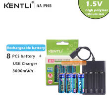 KENTLI 8 Uds 1,5 v 3000mWh li-polímero li-ion litio recargable AA batería + 4 ranuras USB cargador inteligente 2024 - compra barato