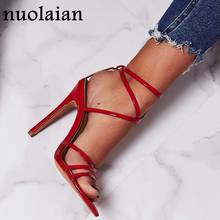 Womens Red Sandals 10.5CM Thin Heels Ankle Cross Strap Pump Shoes Woman Ladies Pointed Toe High Heels Dress Party Pumps Shoe 2024 - buy cheap