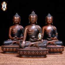 Estatua de Sakyamuni Amitabha de alta calidad, estatua de Buda de gran potencia, templo para el hogar, eficiente, bendice a Talismán, hecha a mano de latón, 3 uds. 2024 - compra barato