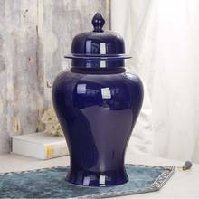 Jarrón de cerámica de Jingdezhen, tarro de porcelana azul sólida, arreglo para flores, contenedor de almacenamiento 2024 - compra barato