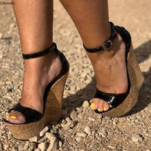 Olomm New Fashion Women Platform Sandals Sexy Wedges High Heels Sandals Open Toe Shiny Black Party Shoes Women US Plus Size 5-15 2024 - buy cheap