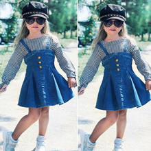 Детское праздничное повседневное джинсовое платье для маленьких девочек платья в клетку одежда принцессы, сарафан От 2 до 7 лет 2024 - купить недорого