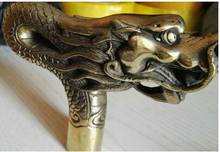 free shipping China Old Handwork Carving Bronze Dragon Statue Cane Head Walking Stick Free shipping 2024 - buy cheap