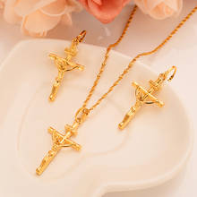 Bangrui New Ethiopian Cross set Jewelry Pendant Chain/Earrings Necklace Gold Color Christian 2024 - buy cheap