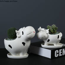 Maceta de cerámica de vaca blanca y negra moderna, maceta hidropónica de Cactus suculento, florero, decoración de escritorio, regalo de cumpleaños 2024 - compra barato