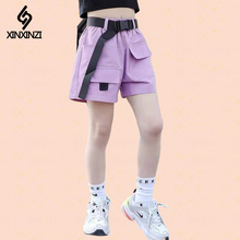 Kids Summer Children's Cargo Shorts for Girls Fashion Teens Girl Causal Shorts with Belt Black Purple Beige Color 4 6 8 10 13Yrs 2024 - buy cheap