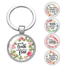 Faith Hope-llavero con cabujón de cristal para hombre y mujer, soporte para llaves de coche, con flores bendecidas, plateado, regalo 2024 - compra barato