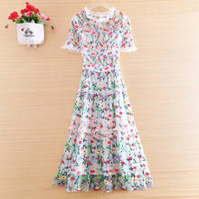 High-end Summer Women Vintage Dresses Embroidery Elegant Lady Slim A-line Party Embroidered Mesh Dress S-XL 2024 - buy cheap