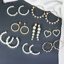 Pendientes coreanos de perlas de imitación para mujer, aretes colgantes de perlas grandes de oro con corazón redondo largo, joyería de boda, regalo 2020 2024 - compra barato