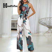 Peacock Print Spaghetti Strap Summer Rompers Women Jumpsuit Sleeveless Pocket Design Wide Leg One Piece Jumpsuits 2024 - buy cheap