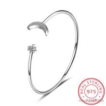 LEKANI-pulsera de plata S925 para mujer, brazalete abierto con forma de Luna y estrellas, con diamantes, curva 2024 - compra barato