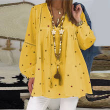 Solid Star Print Womens Tops And Blouses Summer Casual V Neck Long Sleeve Tunic Hollow Out Plus Size Loose Blouse 2024 - buy cheap