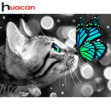 Huacan 5d pintura diamante broca cheia gato diamante bordado venda animal decoração do quarto das crianças 2024 - compre barato