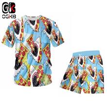 OGKB-conjunto informal de 2 piezas para hombre, camisetas y pantalones cortos con estampado 3D de tiburón y Pizza, chándales de gran tamaño, Verano 2024 - compra barato