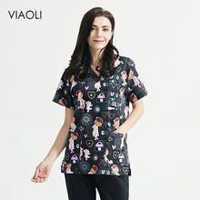 Conjunto de beleza beleza unissex 100% algodão, esfoliante de trabalho com decote em v, blusas e calças de trabalho com manga curta de desenho animado para o verão 2024 - compre barato