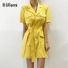 Vestido de verano de estilo coreano con muescas para mujer, Blazer elegante con cinturón, informal, Vintage, negro, 2020 2024 - compra barato