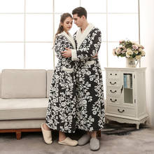 Men Women Sleepwear Robes Winter Flannel Bathrobe Thicken Lengthened Couple Nightgown Warm Plus Velvet Plus Size Home Clothing 2024 - buy cheap