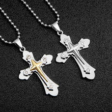 Colar gótico de cruz de metal com 3 camadas, masculino, acessório de joia pingente de cruz catolicismo de oração 2024 - compre barato