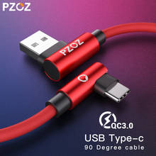 Usb-кабель PZOZ Type-C 90 градусов для быстрой зарядки, кабель для передачи данных Type-c, зарядное устройство USB-c для Samsung S9 s8 xiaomi redmi note 9s 8 pro 2024 - купить недорого