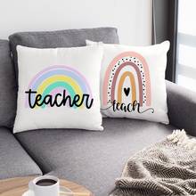 Teacher Rainbow Print Cushion Covers White Pillow Case Decor Home Garden Sofa Car Decorative Pillows The Best Gift for Teachers 2024 - buy cheap