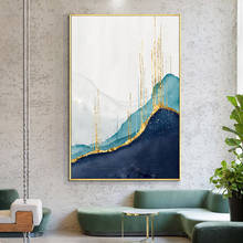 Pintura abstrata de folha de ouro, azul com branco, pintada à mão a óleo em tela, arte de parede, arte moderna sem moldura, para decoração de casa 2024 - compre barato