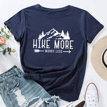 Hike acampamento impressão manga curta 100% algodão t camisa harajuku montanha gráfica senhoras topos S-5XL de grandes dimensões casual feminino tshirt 2024 - compre barato