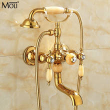 Grifo de ducha de baño dorado montado en la pared, ducha de mano, Jade de doble Mango, mezclador de agua caliente y fría, ML3321 2024 - compra barato