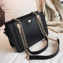 SWDF 2020 New Luxury Rivet Handbag Women Bag Designer Brand Metal Chain Tote Bags Casual PU Leather Crossbody Bag Bags For Woman 2024 - buy cheap