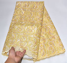 Yellow 2020 Latest French Nigerian Laces Fabrics High Quaity Organza Lace Fabric With Sequins For Wedding Party Dress F4-89H 2024 - buy cheap