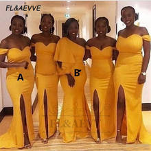 2021 Yellow South African Bridesmaid Dresses Off-the-Shoulder Split Side Mermaid Bridesmaid Dress Black Girls Wedding Party Gown 2024 - buy cheap