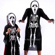 Disfraces de Cosplay de esqueleto aterrador para adultos y niños, traje transparente con estampado de calavera 3D, para baile de máscaras, fantasma y Zombie 2024 - compra barato