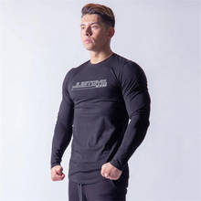 Camisa masculina de manga longa, camiseta de algodão para esportes fitness de outono 2024 - compre barato