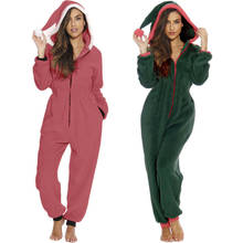 Women Fleece Jumpsuits Christmas Pajamas Santa Sleepwear Xmas Long Sleeve Zipper Hooded Rompers Fall Winter Warm Jumpsuits 2024 - buy cheap