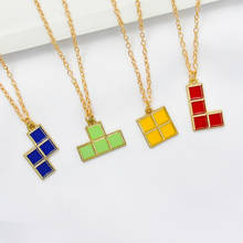 Colar quadrado com pingente geométrico, colar quadrado com pingentes azul, verde, amarelo e vermelho para mulheres, presente de joia da moda 2024 - compre barato