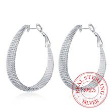 100% Real 925 Sterling Silver Hoop Earrings For Women Wedding Gift Fine Europe Jewelry Christmas Gift Hot Sale Engagement Party 2024 - купить недорого