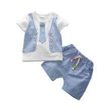 Verão 2020 roupas infantis bebês meninos roupas de algodão crianças laço gravata camiseta shorts 2 tamanhos roupas infantis moda bebê 2024 - compre barato