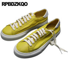 Skate Shoes Genuine Leather Lace Up Trainers Comfort Italian Yellow Deluxe Flats White Casual Men Sneakers Luxury Brand Italy 2024 - buy cheap