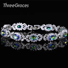 ThreeGraces-pulsera de flores de cristal místico para mujer, brazalete con piedras de zirconia cúbica, color azul claro, Arco Iris, BR073 2024 - compra barato