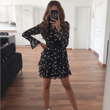 MOARCHO Moon Print V Neck Dress White Black Cascading Ruffle Chiffon Mini Party Dresses A Line Long Sleeve Clothing 2020 Female 2024 - buy cheap