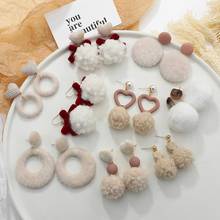Lifefontier Trendy Wool Ball Drop Earrings for Women Fashion Geometric Cute Dangle Earrings Pendant Earring Winter Jewelry Gifts 2024 - buy cheap